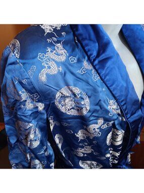 Vintage 42 Large Dragon Satin Kimono Robe Smoking Jacket Solz Squirrel Asian